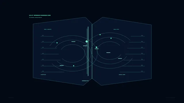 Neon consensus interface with mirrored geometry — free 3840x2160 4K wallpaper image