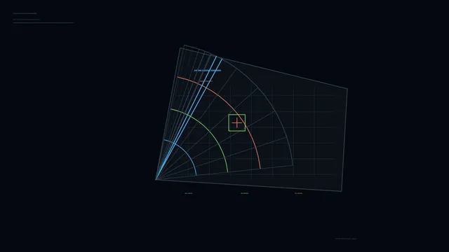Neon orbital geometry on a dark technical grid — free 3840x2160 4K wallpaper image