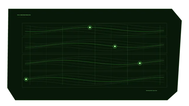 Neon green orbital wave grid on black — free 3840x2160 4K wallpaper image