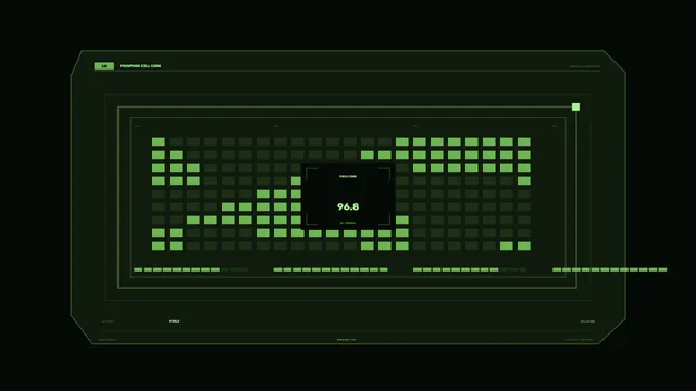 Green phosphor cell core diagnostic interface — free 3840x2160 4K wallpaper image