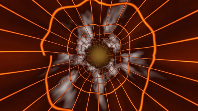 Orange radial wireframe tunnel on dark brown — free 3840x2160 4K wallpaper image
