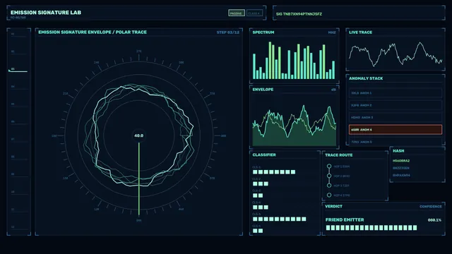 Emission analysis dashboard with polar trace — free 3840x2160 4K wallpaper image