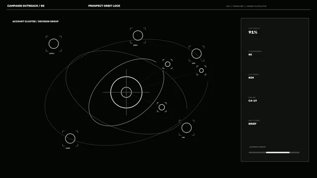 Orbital network diagram on a black interface — free 3840x2160 4K wallpaper image