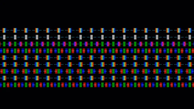 Chromatic pixel bars on a black grid — free 3840x2160 4K wallpaper image