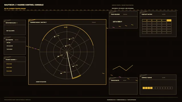 Amber Harbor Radar Console with Circular Sweep — free 3840x2160 4K wallpaper image