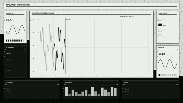Monochrome activation trace dashboard — free 3840x2160 4K wallpaper image