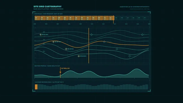 Teal and amber technical grid dashboard — free 3840x2160 4K wallpaper image