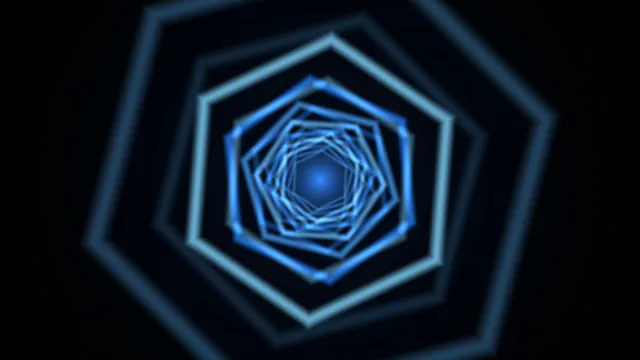 Concentric blue hexagons in a dark tunnel — free 3840x2160 4K wallpaper image