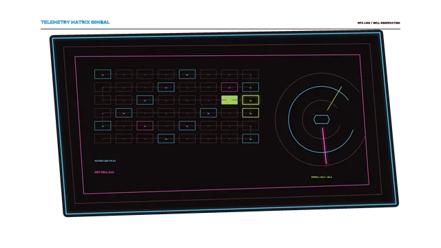 Neon telemetry matrix with circular radar display — free 3840x2160 4K wallpaper image