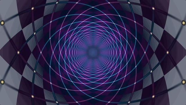 Concentric neon rings in a geometric tunnel — free 3840x2160 4K wallpaper image