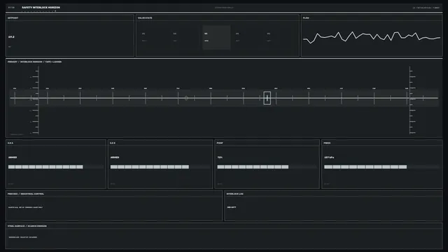 Dark industrial control dashboard with flow graph — free 3840x2160 4K wallpaper image