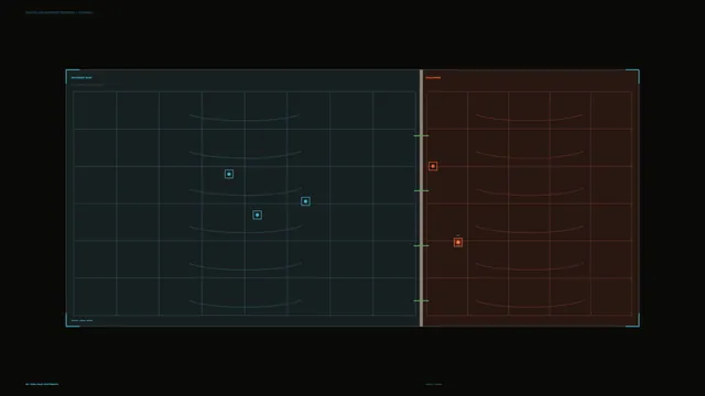 Dual-panel tactical grid in cyan and amber — free 3840x2160 4K wallpaper image