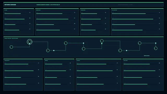 Marine diagnostic dashboard with routed network geometry — free 3840x2160 4K wallpaper image