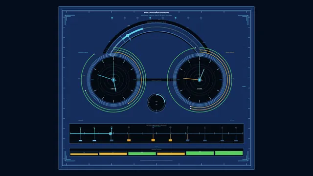 Orbital dashboard with circular telemetry gauges — free 3840x2160 4K wallpaper image