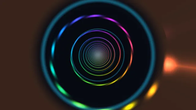 Concentric neon rings in a dark optical tunnel — free 3840x2160 4K wallpaper image