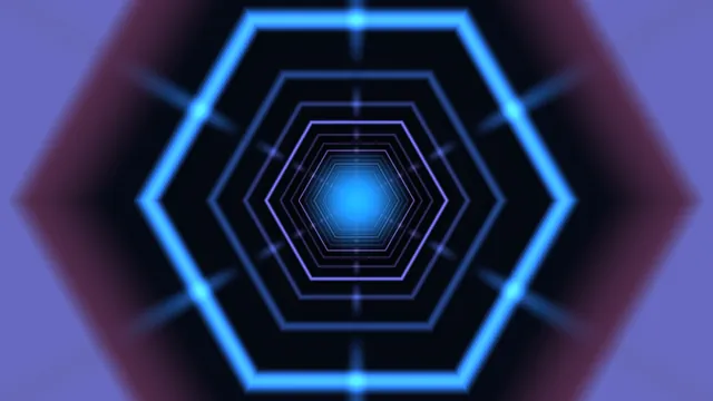 Concentric neon hexagons in a blue tunnel — free 3840x2160 4K wallpaper image
