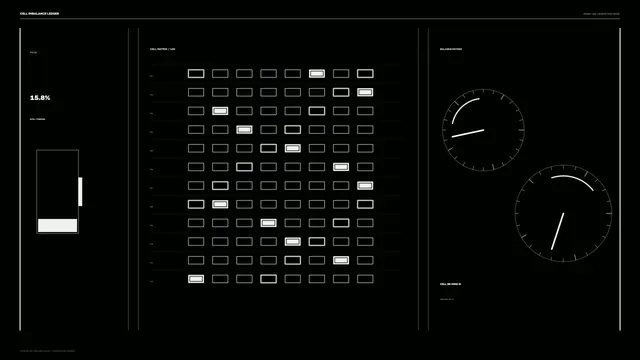 Monochrome cell matrix with dual balance gauges — free 3840x2160 4K wallpaper image