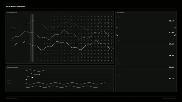 Dark neural pulse radar dashboard with waveforms — free 3840x2160 4K wallpaper image