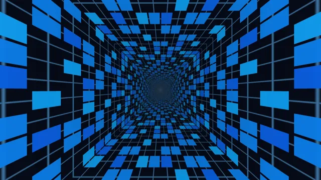 Blue tiled grid tunnel in deep perspective — free 3840x2160 4K wallpaper image