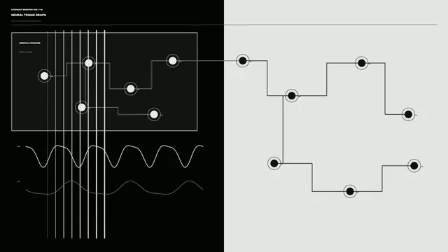 Monochrome neural triage graph with routed nodes — free 3840x2160 4K wallpaper image