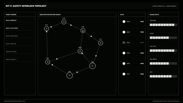 Monochrome reactor protection topology dashboard — free 3840x2160 4K wallpaper image