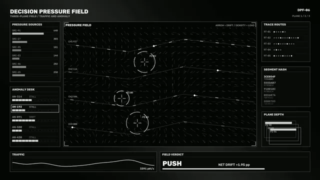 Decision pressure field technical dashboard — free 3840x2160 4K wallpaper image