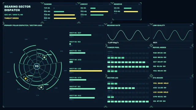 Orbital dispatch dashboard with radar geometry — free 3840x2160 4K wallpaper image