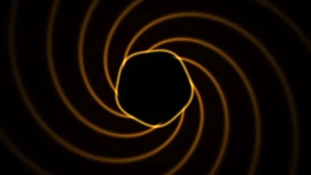 Amber orbital rings around a dark central form — free 3840x2160 4K wallpaper image