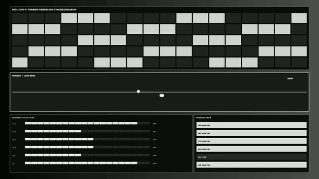 Monochrome turbine-generator control dashboard — free 3840x2160 4K wallpaper image