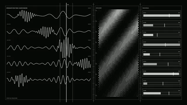 Monochrome waveform and spectral analysis dashboard — free 3840x2160 4K wallpaper image