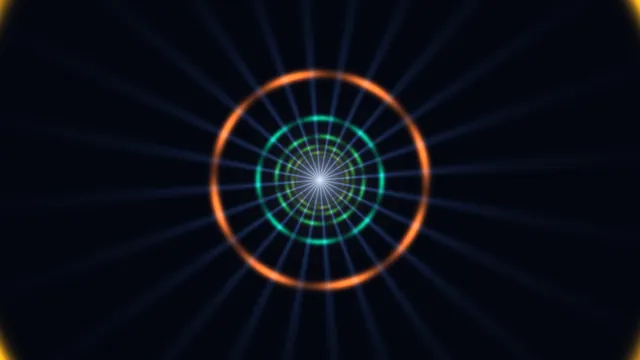Concentric neon rings with radial blue beams — free 3840x2160 4K wallpaper image