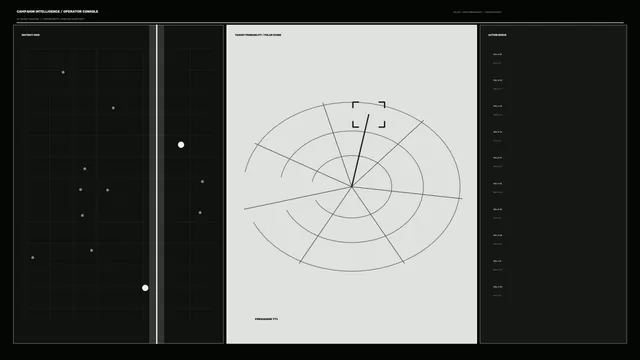 Monochrome polar grid operator console — free 3840x2160 4K wallpaper image