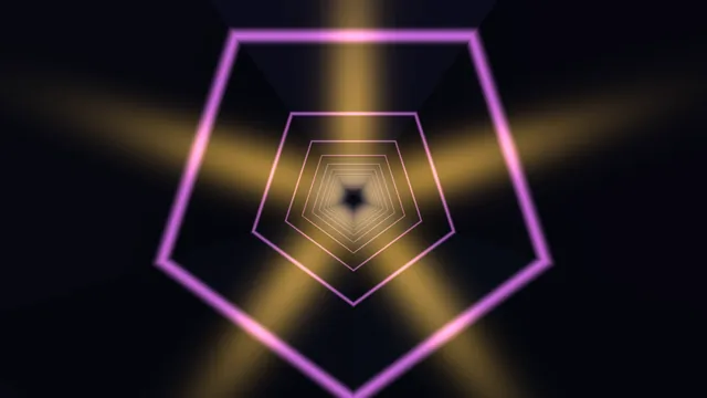 Neon pentagon tunnel with golden light — free 3840x2160 4K wallpaper image