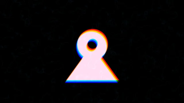 Neon keyhole over a dark contour field — free 3840x2160 4K wallpaper image
