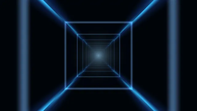 Blue luminous tunnel with receding square geometry — free 3840x2160 4K wallpaper image