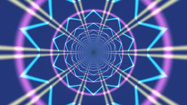 Neon polygon tunnel with radial light beams — free 3840x2160 4K wallpaper image