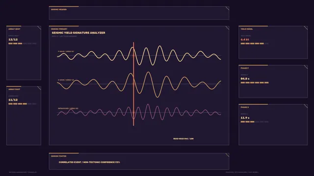 Seismic waveform analyzer in dark technical panels — free 3840x2160 4K wallpaper image