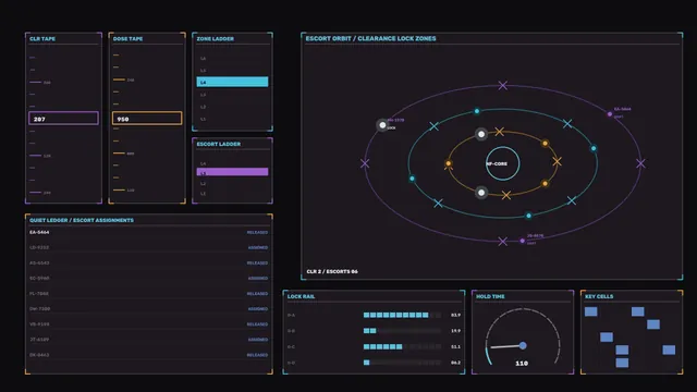 Orbital clearance dashboard with neon telemetry — free 3840x2160 4K wallpaper image