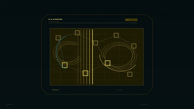 Amber orbital schematic on a dark grid — free 3840x2160 4K wallpaper image