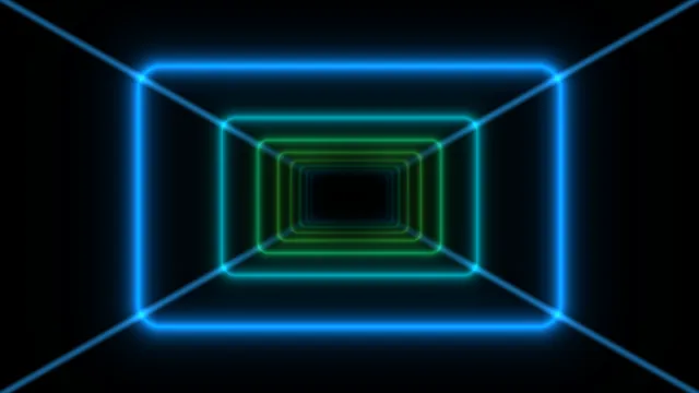 Neon blue and green geometric tunnel — free 3840x2160 4K wallpaper image
