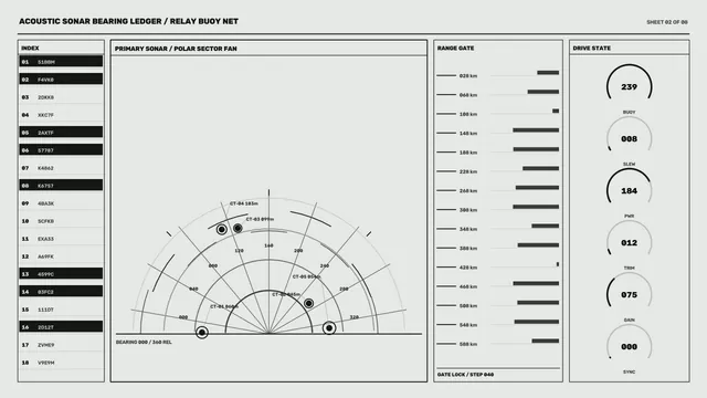 Monochrome acoustic sonar bearing control panel — free 3840x2160 4K wallpaper image