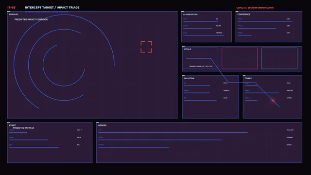 Intercept triage interface with impact corridor geometry — free 3840x2160 4K wallpaper image