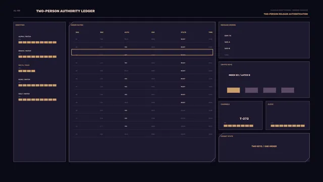 Two-person authority ledger interface — free 3840x2160 4K wallpaper image