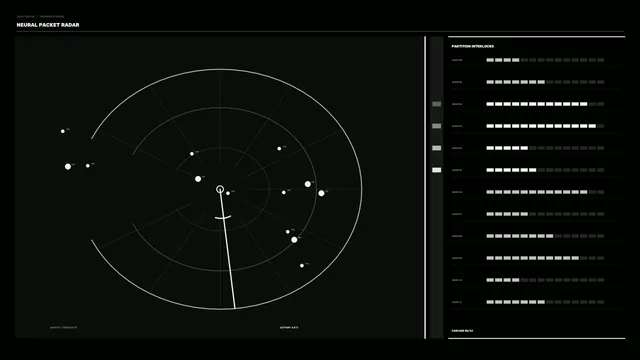 Monochrome neural packet radar interface — free 3840x2160 4K wallpaper image