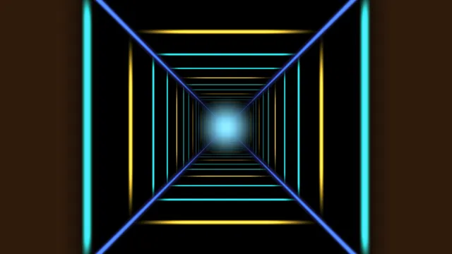Neon perspective tunnel with cyan and gold lines — free 3840x2160 4K wallpaper image