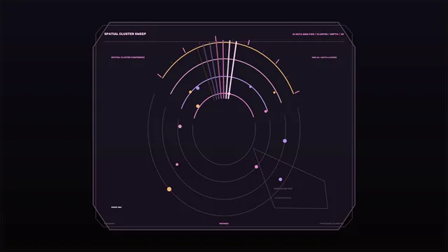 Neon orbital cluster analysis interface — free 3840x2160 4K wallpaper image