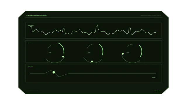 Green combustion telemetry dashboard on black — free 3840x2160 4K wallpaper image