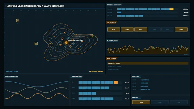 Dark industrial manifold control dashboard — free 3840x2160 4K wallpaper image