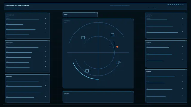 Dark blue targeting dashboard with orbital geometry — free 3840x2160 4K wallpaper image