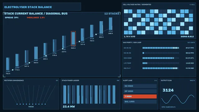 Electrolyser Stack Balance Technical Dashboard — free 3840x2160 4K wallpaper image